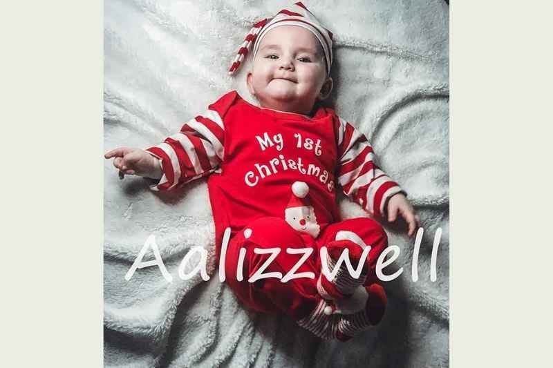 Aalizzwell infant baby boy first Christmas outfit featuring a cute elf and Santa-themed romper; newborn and 0–3 month baby boy Christmas outfit for photoshoots, holiday parties, and festive pictures; soft red and green Christmas romper for baby’s first Christmas photography and celebrations.