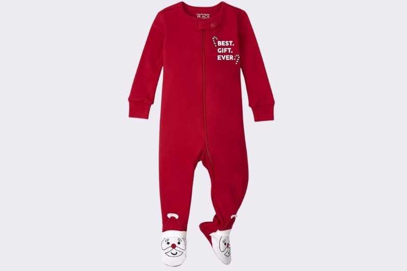 The Children’s Place Unisex-Baby and Kids Matching Holiday Pajama Sets displayed as a product image in red; soft cotton fabric, cozy and comfortable Christmas pajamas for babies and kids, perfect for family matching outfits, holiday mornings, and festive photoshoots.