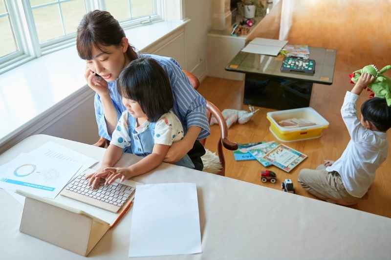 Honest depiction of the mother journey, showing a mom navigating stress, household chores, and parenting challenges while finding joy in motherhood