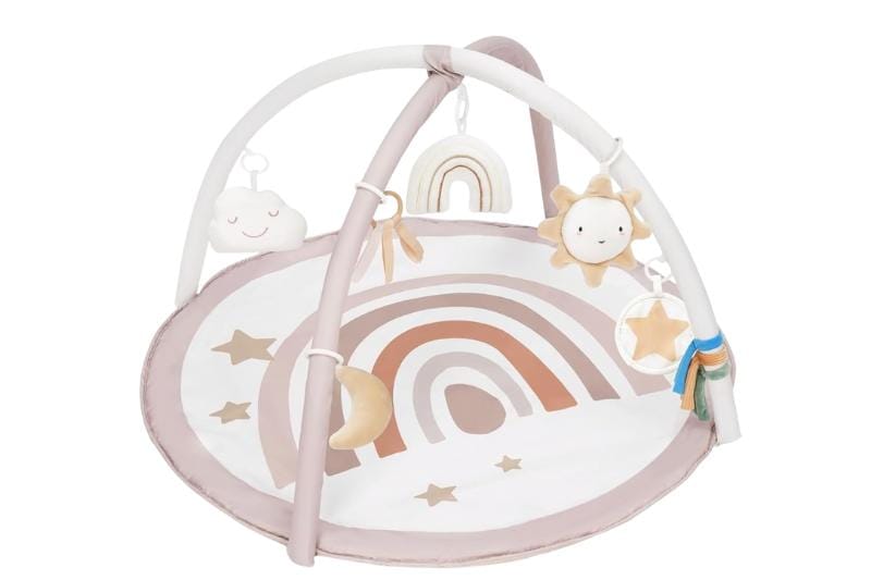 Little Dove Baby Play Gym Mat – newborn tummy time mat with 7 toys, milestone cards, soft washable baby play mat, infant activity mat