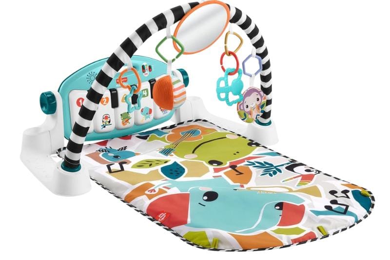 Fisher-Price kick and play piano gym for newborn tummy time with musical tummy time toys, light-up piano keys, and baby-safe play mat